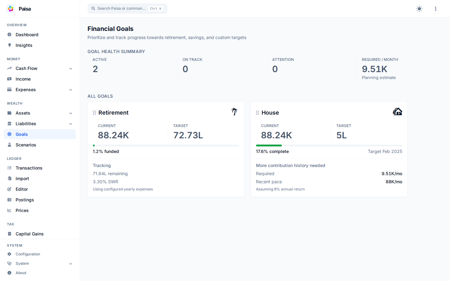 Goal progress and recurring investment plan